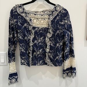 Nightcap Navy and Cream Lace Blouse